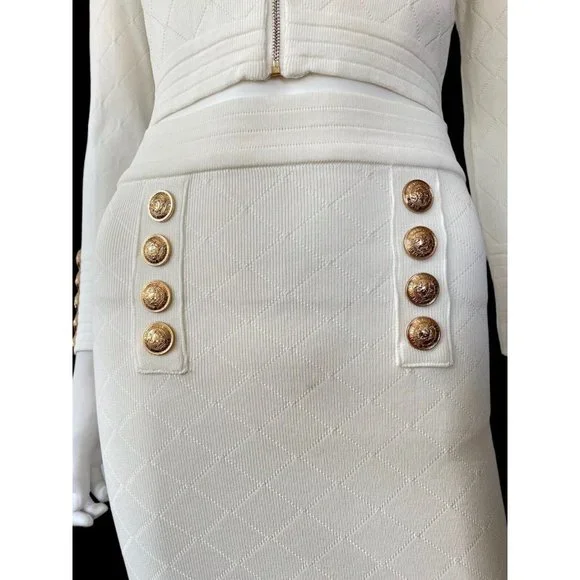 Two-Piece Set Jacket Zip + Mini Skirt White S - Picture 3 of 11